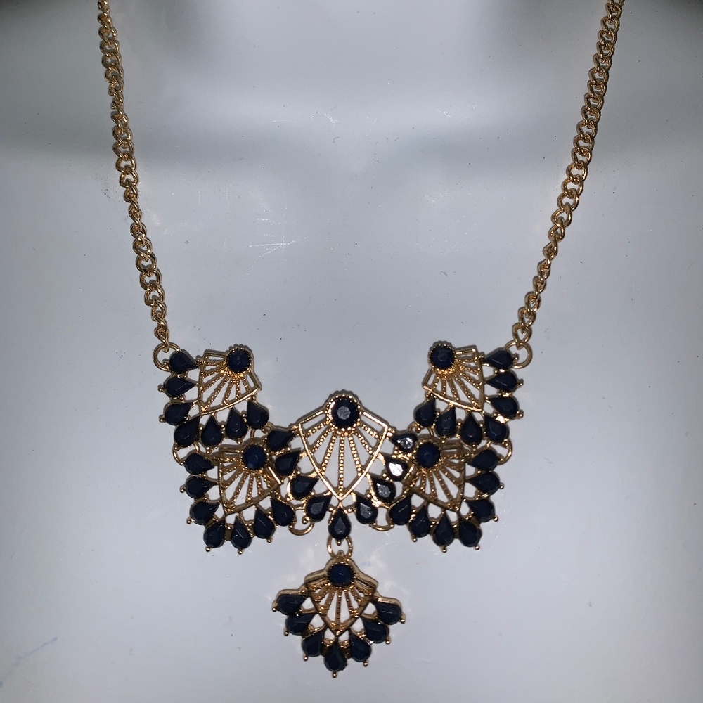 Gold-Tone Statement Necklace with Black Stones